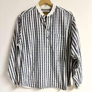 VTG Wah Maker True West Blue White Striped Pullover Long Sleeve Shirt Sz XL 48"